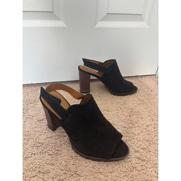 Franco Sarto Austin black leather sandal heel sz 9.5 - Picture 1 of 10